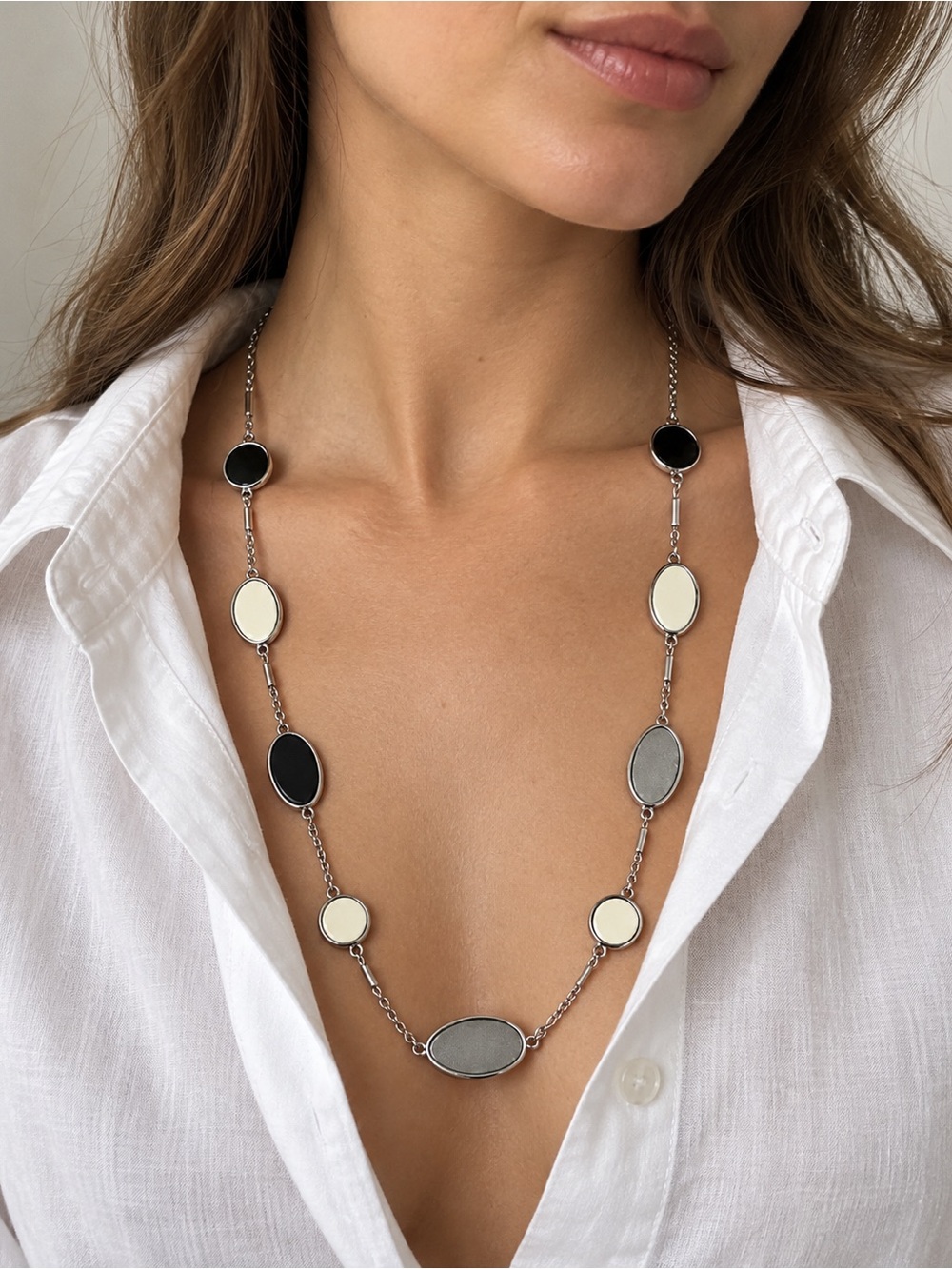 Enamel Charm Statement Silver Chain | Timeless Elegance Statement Necklace